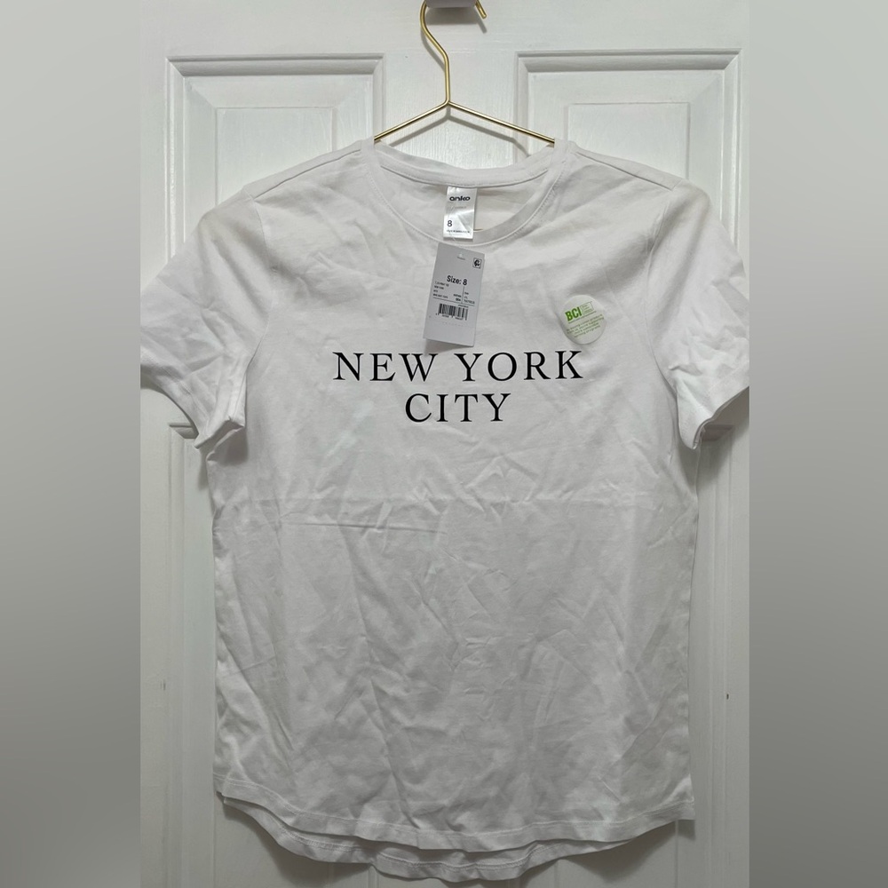 White and Black Blouse with New York City Print